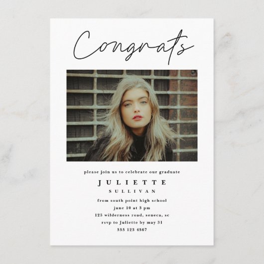 Modern Script Foto Collage Abschluss Einladung (Rückseite)