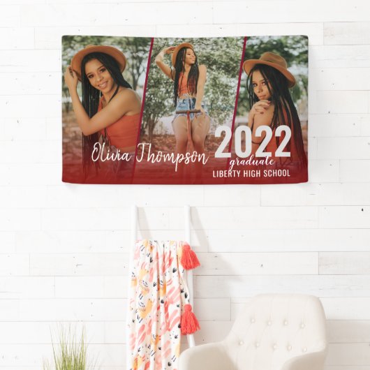 Modern Script Foto Collage Burgundy Abschluss Banner (Insitu)