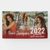 Modern Script Foto Collage Burgundy Abschluss Banner (Horizontal)