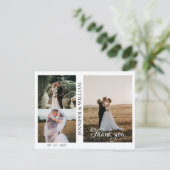 Modern Script Foto Collage Wedding Danke Karte (Stehend Vorderseite)