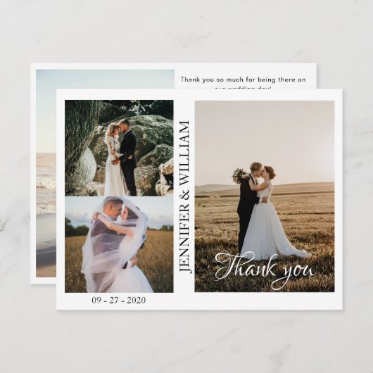 Modern Script Foto Collage Wedding Danke Karte (Vorne/Hinten)