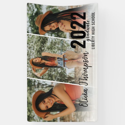 Modern Script Foto Collage White Abschluss Banner (Vertikal)