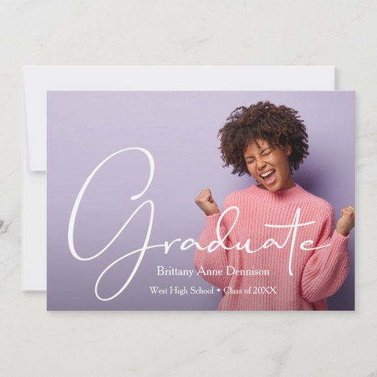 Modern Script Foto Graduation Party Einladungen (Vorderseite)