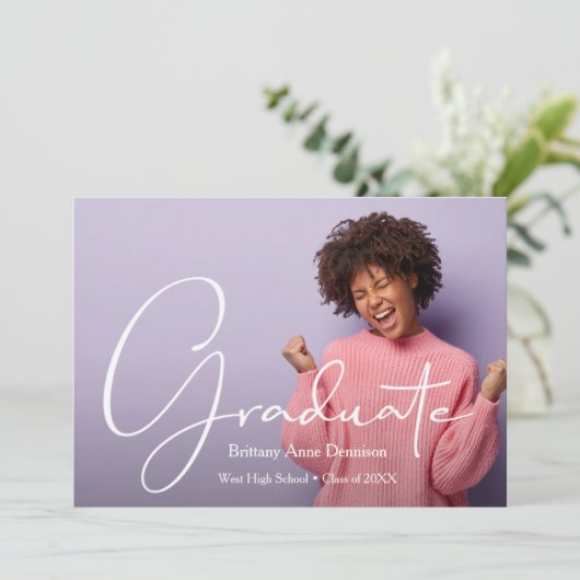 Modern Script Foto Graduation Party Einladungen (Stehend Vorderseite)