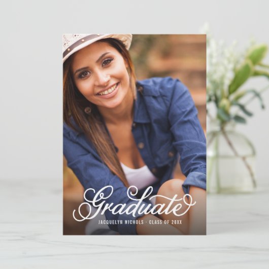 Modern Script Foto Overlay Abschluss Einladung (Stehend Vorderseite)