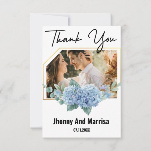 Modern Script Foto Wedding Thank You Card (Vorderseite)