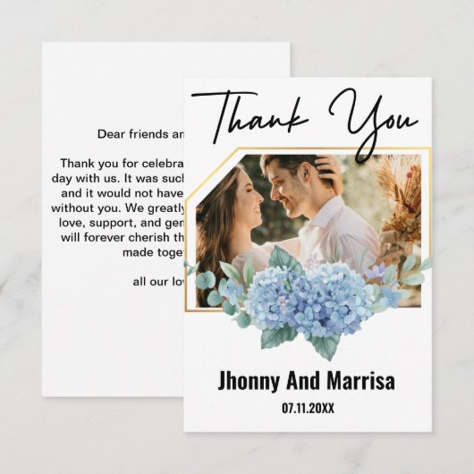 Modern Script Foto Wedding Thank You Card (Vorne/Hinten)