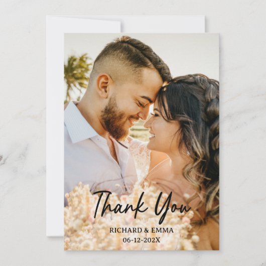 Modern Script Foto Wedding Thank You Card Dankeskarte (Vorderseite)
