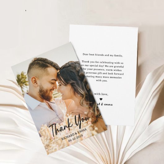 Modern Script Foto Wedding Thank You Card Dankeskarte