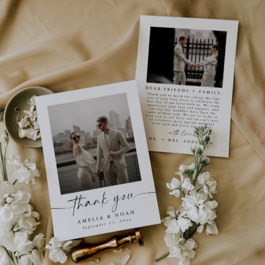 Modern Script Foto Wedding Thank You Card Einladung