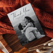 Modern Script Foto Wedding Thank You Card