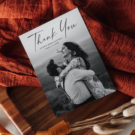 Modern Script Foto Wedding Thank You Card Einladung