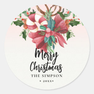 Modern Script Frohe Weihnachten Runder Aufkleber