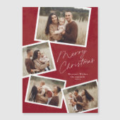 Modern Script Frohe Weihnachts Foto Collage Magnetkarte (Vorderseite)