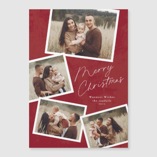 Modern Script Frohe Weihnachts Foto Collage Magnetkarte (Vorderseite)