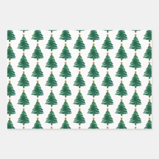 Modern Script frohe Weihnachtsbaum Gold Green Geschenkpapier Set (Vorderseite 3)