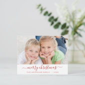 Modern Script Frohe Weihnachtsfotokarte Feiertagspostkarte (Stehend Vorderseite)