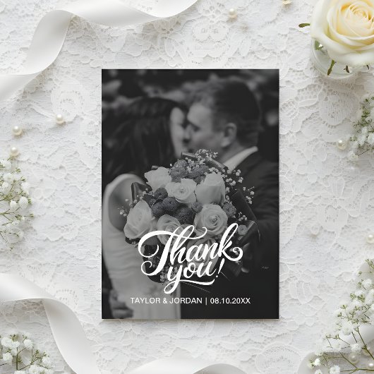 Modern Script Full Photo Wedding Custom Thank You  Dankeskarte
