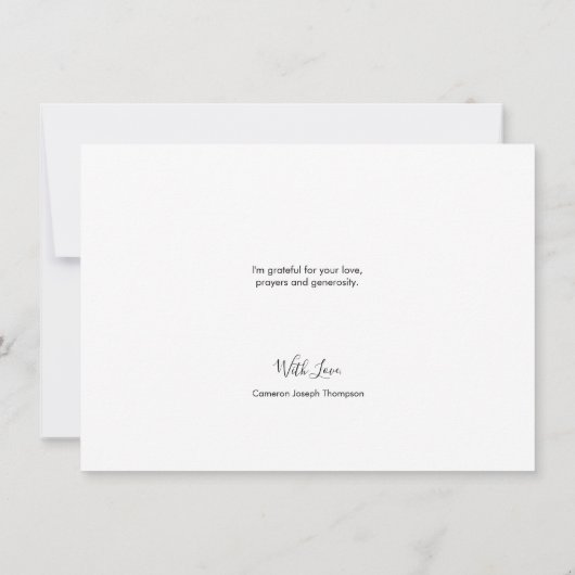 Modern Script Gold Cross Grey Boy First Communion Dankeskarte (Rückseite)