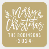 Modern Script Gold Frohe Weihnachten Custom Quadratischer Aufkleber (Vorderseite)