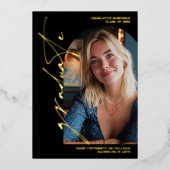 Modern Script gold graduate photo graduation Folieneinladung (Vorderseite)