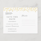 Modern Script Gold Hearts Confetti Save the Date Ankündigungspostkarte (Rückseite)