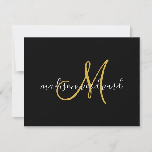 Modern Script Gold Monogram Black Mitteilungskarte (Vorderseite)