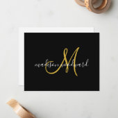 Modern Script Gold Monogram Black Mitteilungskarte (Vorderseite/Rückseite Beispiel)