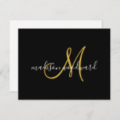 Modern Script Gold Monogram Black Mitteilungskarte (Vorne/Hinten)