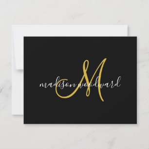 Modern Script Gold Monogram Black Mitteilungskarte