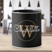 Modern Script Gold Monogram Black Tasse
