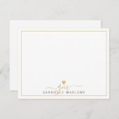 Modern Script Gold Monogram Heart Initials Mitteilungskarte (Vorne/Hinten)