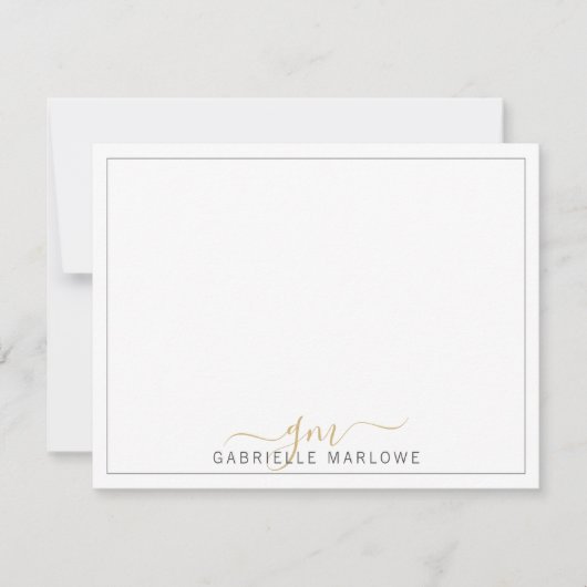 Modern Script Gold Monogram Initial Note Card Mitteilungskarte (Vorderseite)