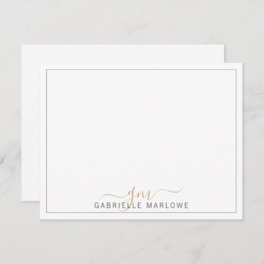 Modern Script Gold Monogram Initial Note Card Mitteilungskarte (Vorne/Hinten)