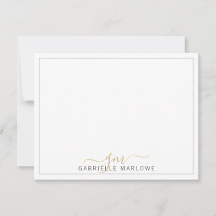 Modern Script Gold Monogram Initial Note Card Mitteilungskarte