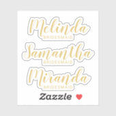 Modern Script Gold Personalisiert Bridesmaid's Nam Aufkleber (Blatt)