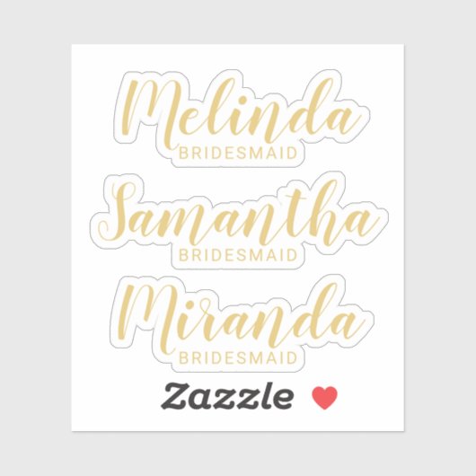 Modern Script Gold Personalisiert Bridesmaid's Nam Aufkleber (Blatt)