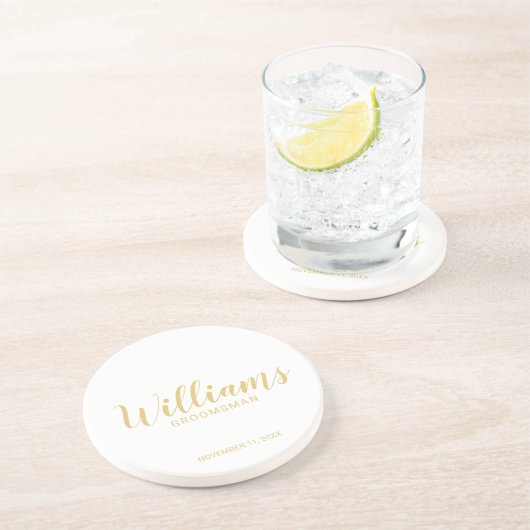 Modern Script Gold Personalisierte Trauzeuge Getränkeuntersetzer (Seite)
