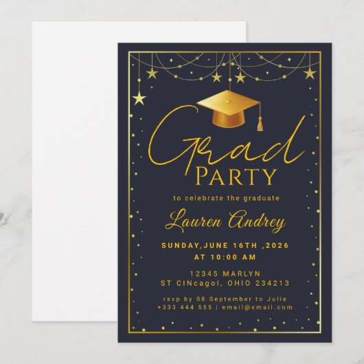 Modern Script Grad Celebration Einladung (Vorne/Hinten)