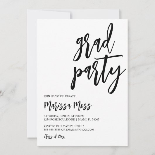 Modern Script Grad Party Invitation Einladung (Vorderseite)