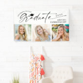 Modern Script Graduate 3 Photos Graduation Party Banner (Insitu)