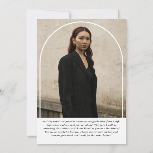 Modern Script Graduate Foto Arch Abschluss Ankündigung (Rückseite)