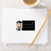 Modern script graduate photo black return address adressaufkleber (Insitu)