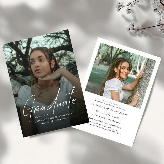 Modern Script Graduate Photo Graduation Party Einladung