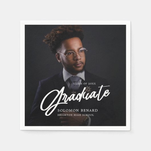 Modern Script Graduate Photo Graduation Serviette (Vorderseite)