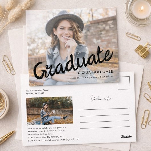 Modern Script Graduate Simple Photo Graduation  Postkarte