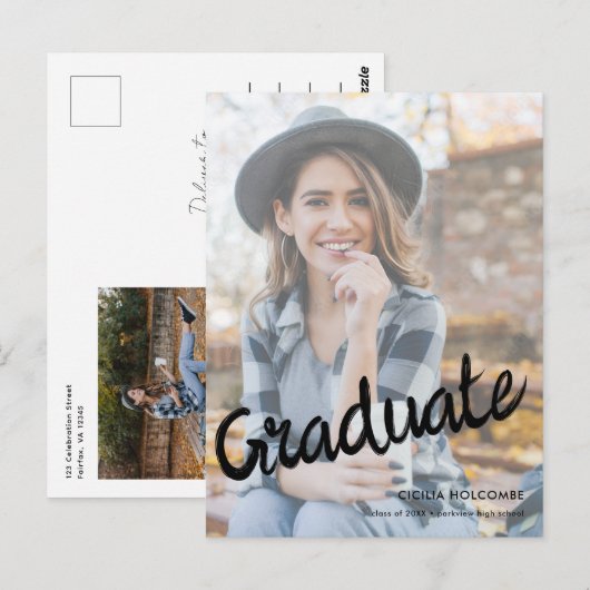 Modern Script Graduate Simple Photo Graduation  Postkarte (Vorne/Hinten)