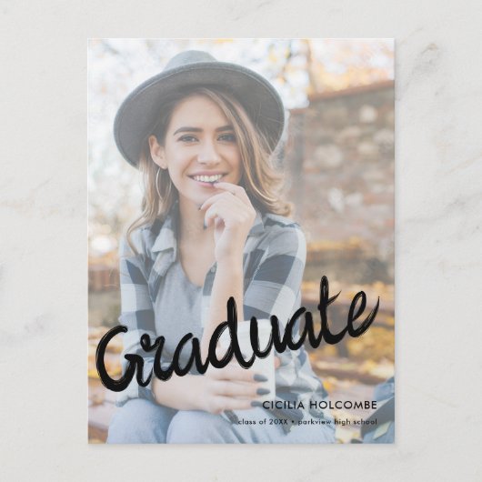 Modern Script Graduate Simple Photo Graduation  Postkarte (Vorderseite)