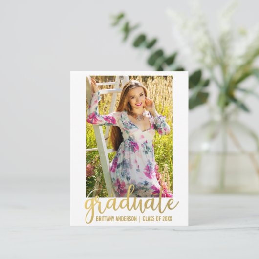 Modern Script Graduation Party Einladung Gold W (Stehend Vorderseite)