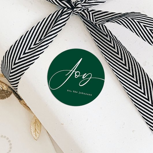 Modern Script Green Christmas Joy Runder Aufkleber
